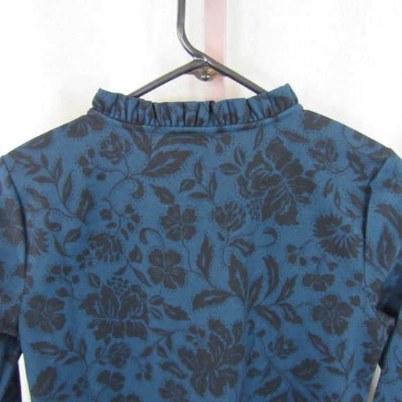 NWT Ann Taylor Petite Small Floral Ruffle Neck Top Midnight Spruce - Picture 6 of 8